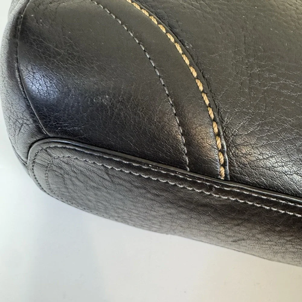 COACH Y2K Pebbled Leather East/West Soft Duffle Hobo Black F12321 Long Strap Tag